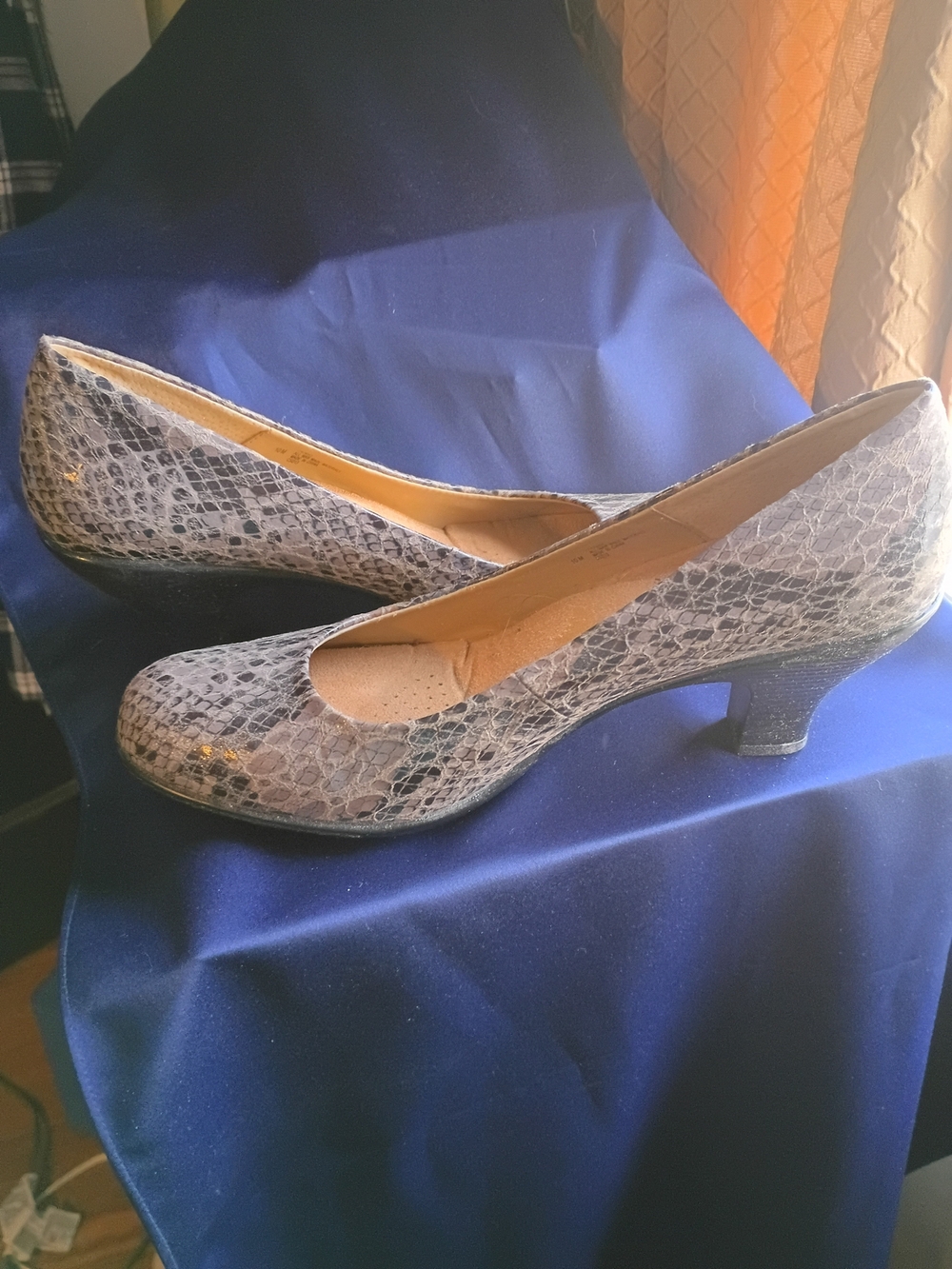 Softspots Grey Snake-Print Low Block Heel Pumps Size 10